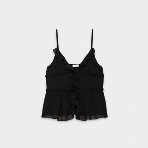Wilfred Aritzia Amore Black Ruffle Tie-Front Spaghetti Strap Tank